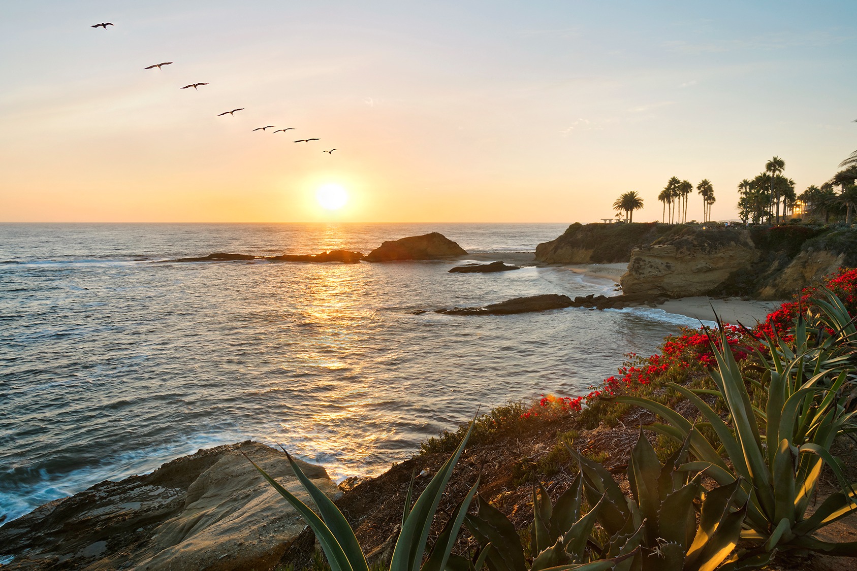 Laguna Beach coastline at sunset